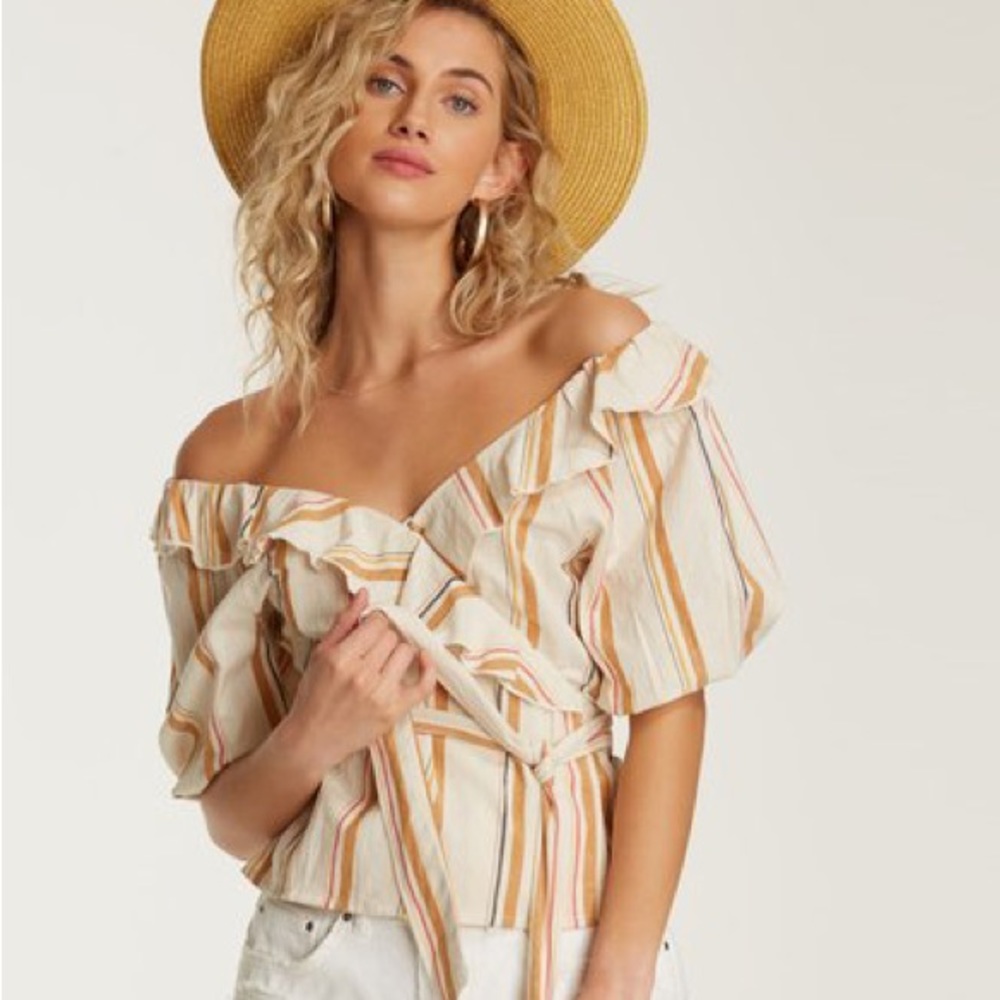 Billabong Babes All Day Striped Ruffle Wrap Top